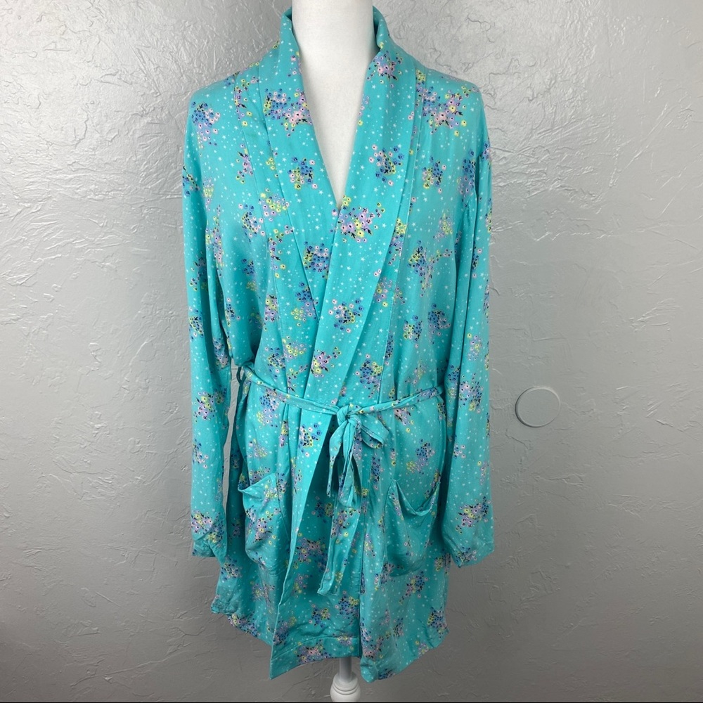 Yarn & Sea teal floral & star print Robe XL